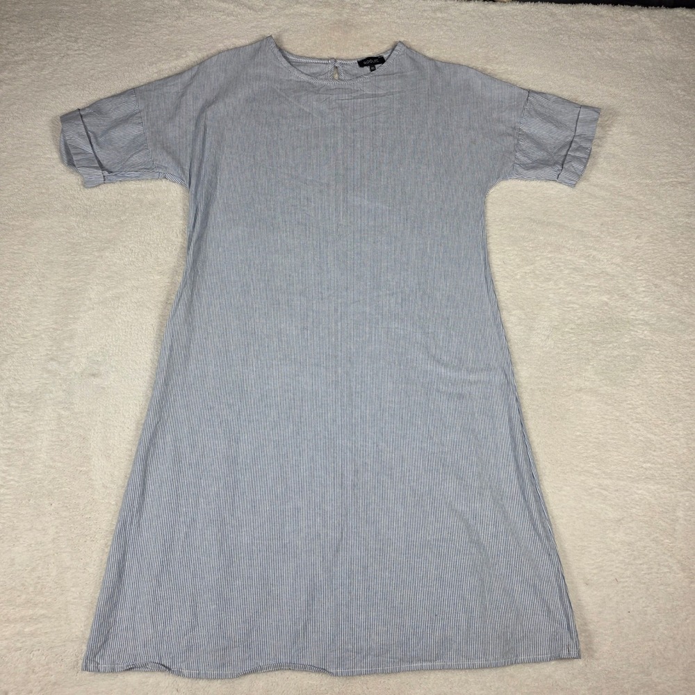 Roolee Shift Dress Womens XS Blue White Striped Cotton  Cuffed‎ Sleeve FD5428